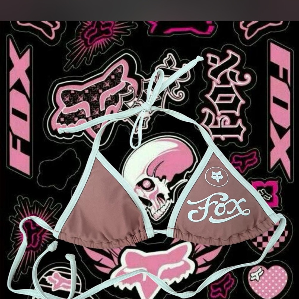 Fox Pink and White Triangle Bikini Top